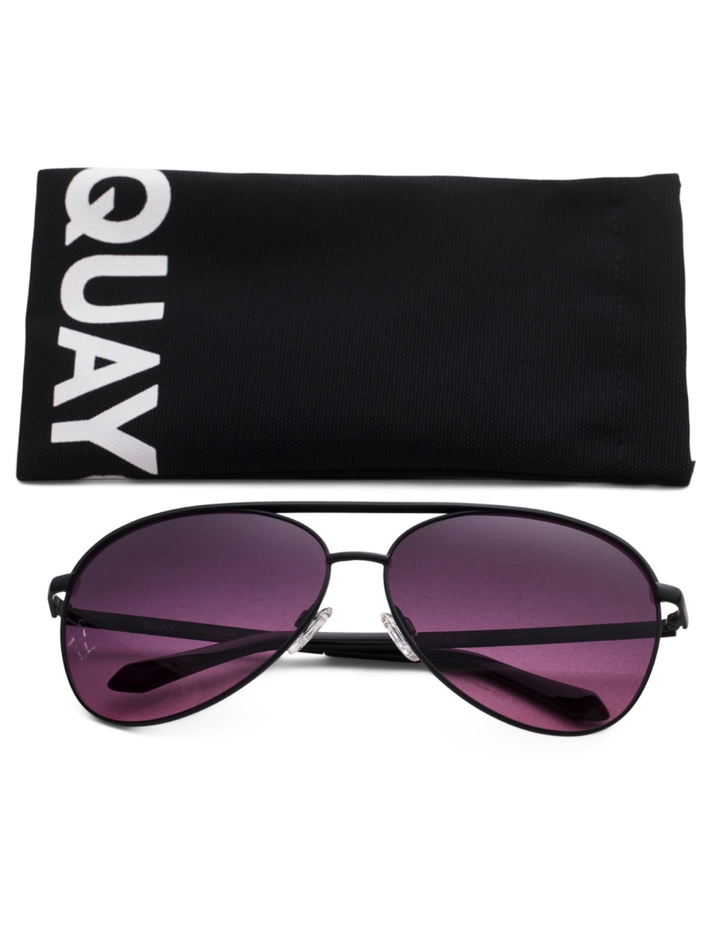 QUAY Vivienne Sunglasses Black Frame Purple Gradient Lens Aviator Unisex NWT